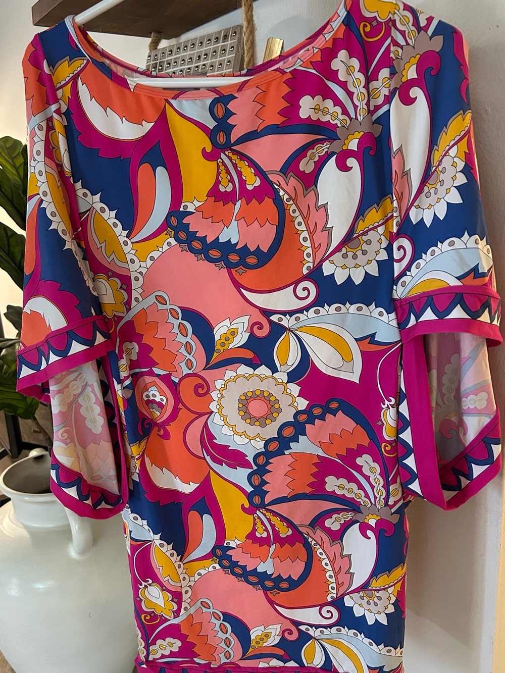 Trina Turk Bright Pink Orange Yellow Blue Paisley-Print Mini Dress